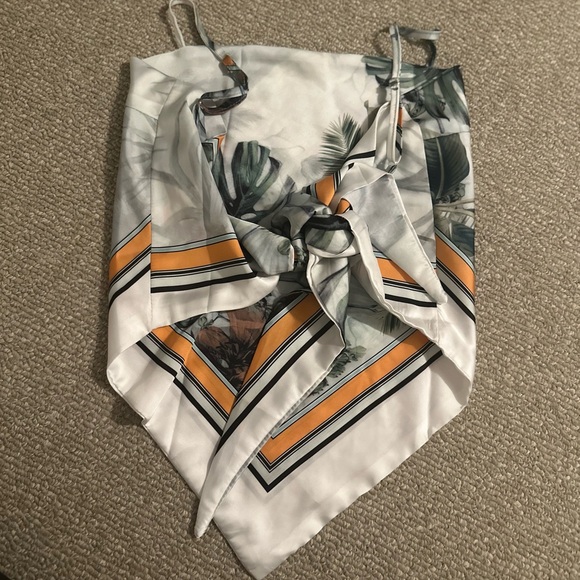 Tropical Bandana Silk Satin TieBack Crop Top Adjustable Straps, Size:Small, NWOT - Picture 7 of 8